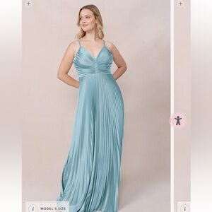 Revelry vivian satin sky blue Backless Pleated Dress sz 6
